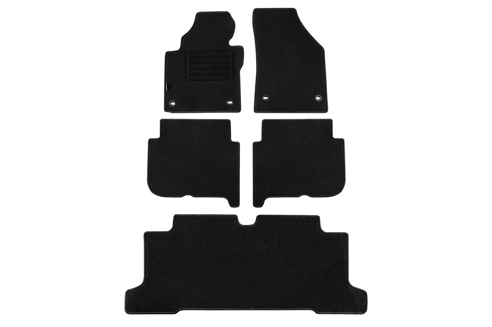 PETEX Платнени патосници за VW Touran 7 места 2003-2007 со овални отвори 5 делови црни (B024) REX материјал