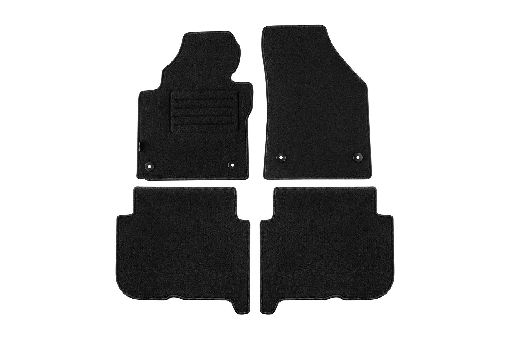 PETEX Платнени патосници за VW Touran 2007-2015, 5 места, 4 дела, црни со округли отвори, материјал Rex, захват B014