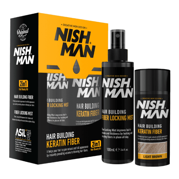Nishman Фибер Влакна+Фиксатор Спреј за коса Hair Building Keratin Fiber + Locking Mist Light Brown