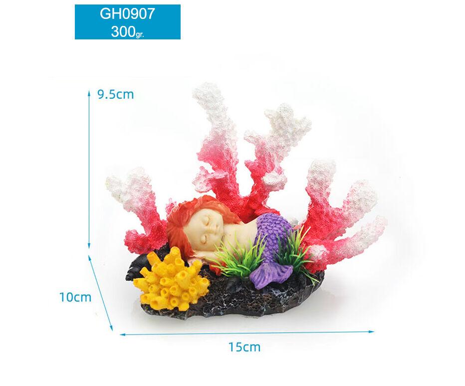 RS Керамика - Украс за во Аквариум Корал со Бебе Сирена 15Х10Х9.5cm.-Рс
