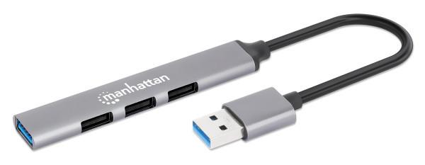 MANHATTAN USB HUB 168427, 4 порти, 3 x USB 2.0 480 Mbps, 1 x USB 3.0 5 Gbps, Сив