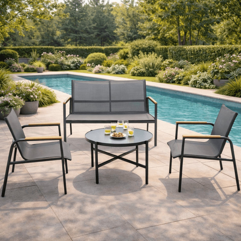 VERANO Lounge сет TX-F005A - 2 столици + двосед + кружна маса (Ф65×40 cm)