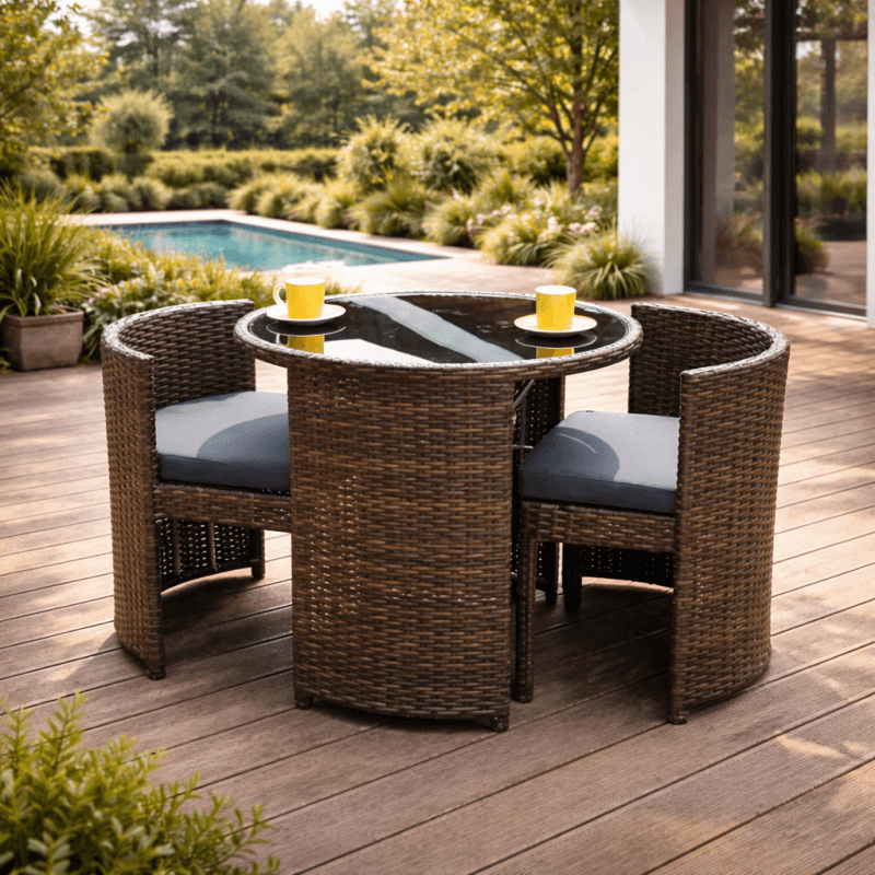 VERANO Компактен bistro сет со 2 столчиња што се вклопуваат + маса 60×60×72 cm