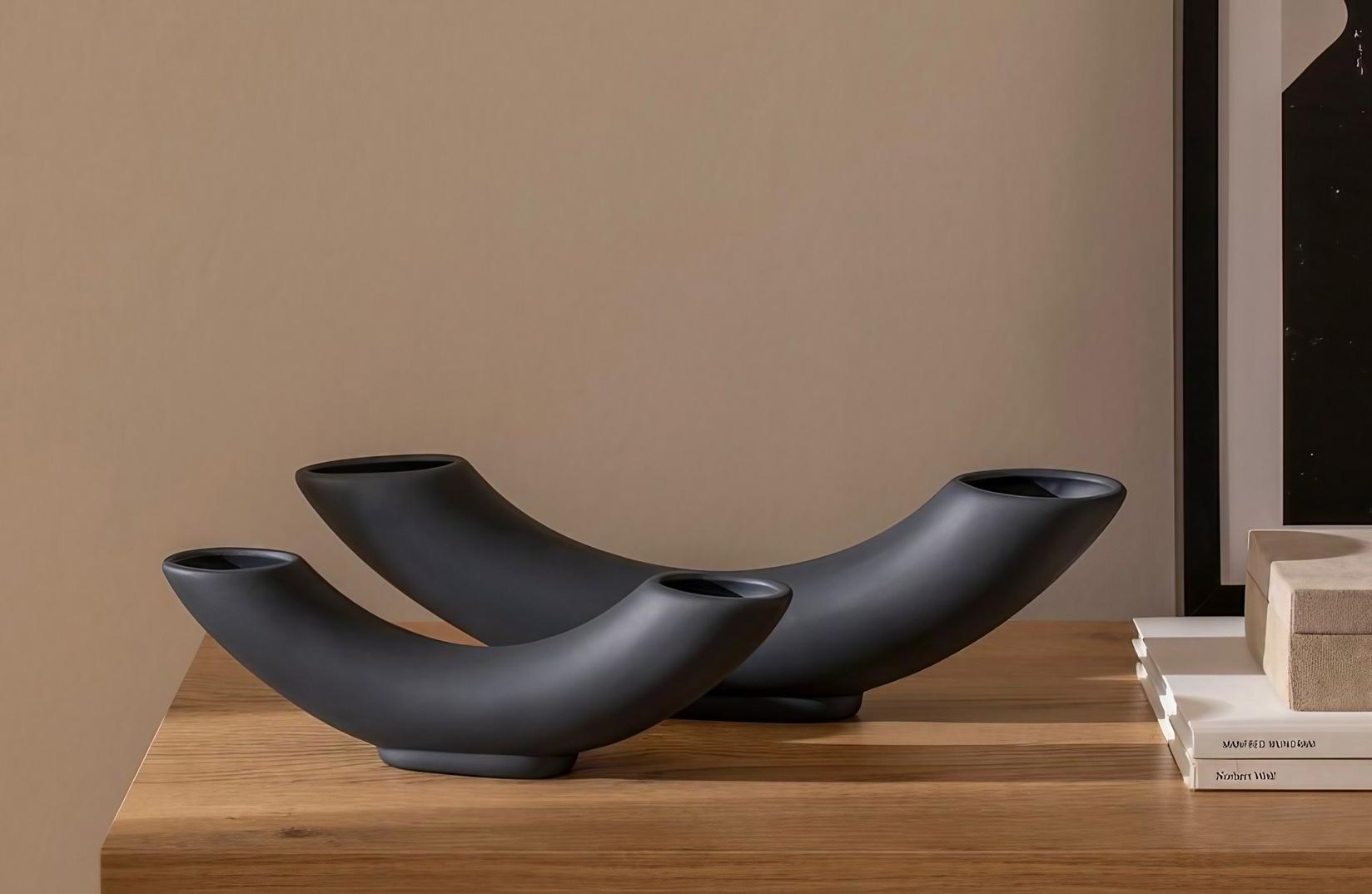 Аберто Дизајн Комплет вазна CY0194, 27x4x8cm, 36x5x10cm, 2 парчиња, Антрацит