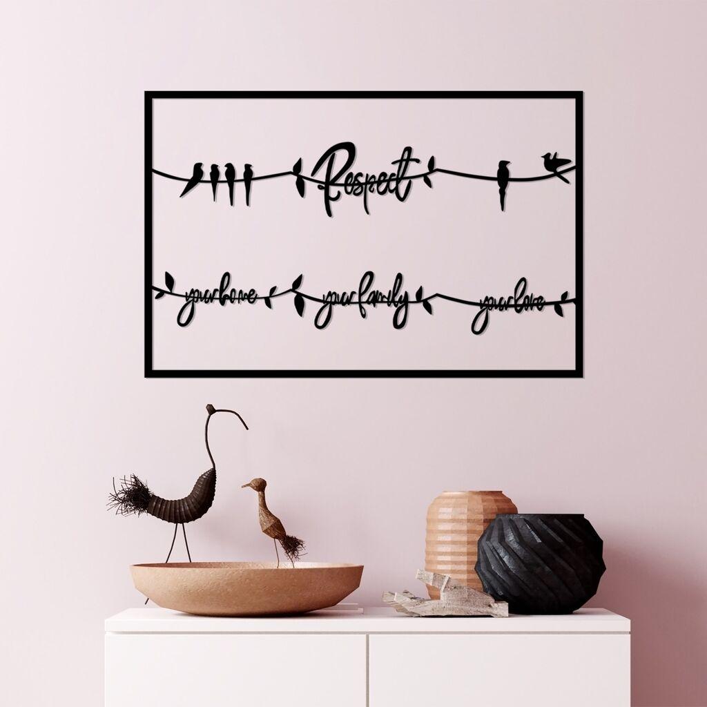 Wallity декорација за dzид Почитувајте го вашиот дом Вашето семејство Вашата љубов 2, 75 x 45 см, црна
