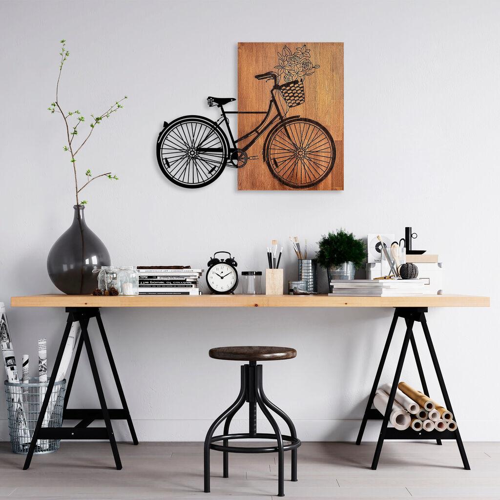 Wallity dzидна декорација Историски цветен велосипед - L - 376, 70 x 88 см, кафеава