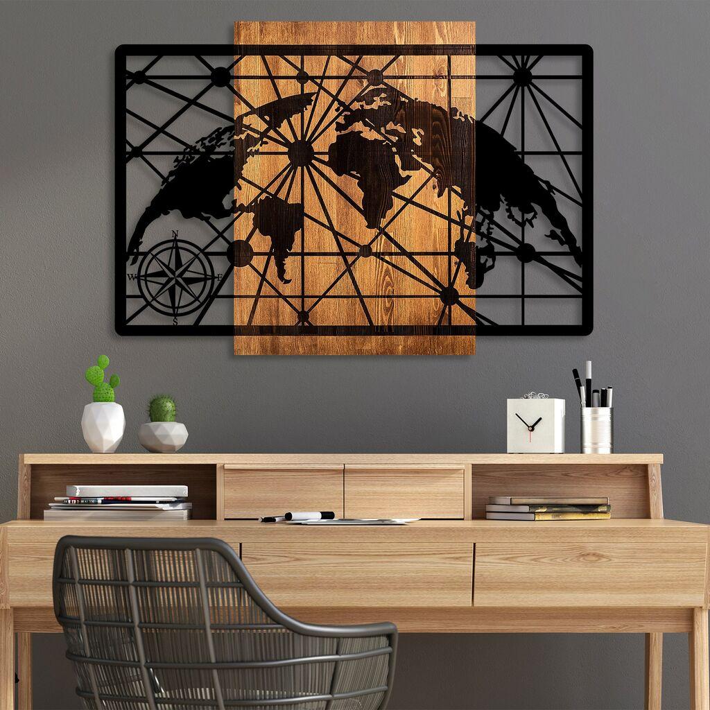 Wallity dzидна декорација Светска мапа 5-L, 70 x 99 см, кафеава