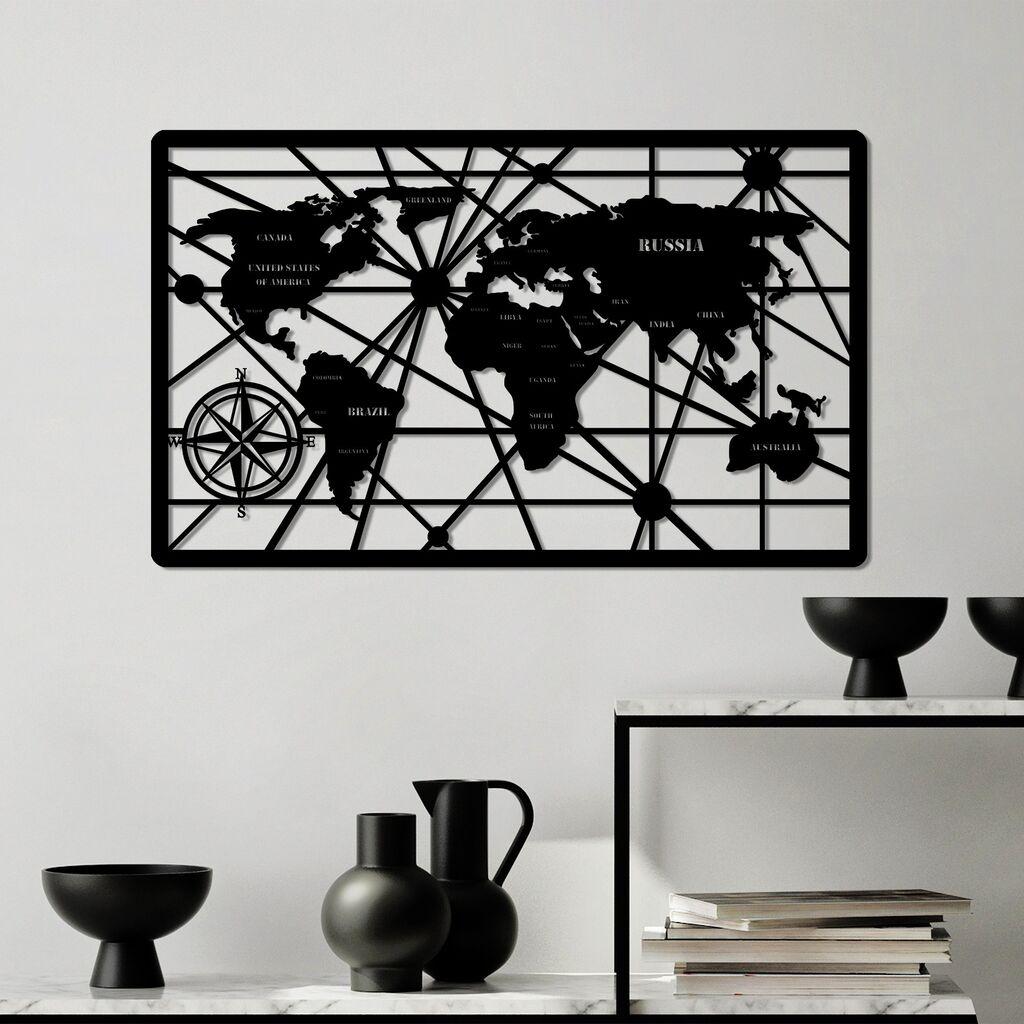 Wallity dzидна декорација Светска мапа 7-M, 50 x 82 см, црна