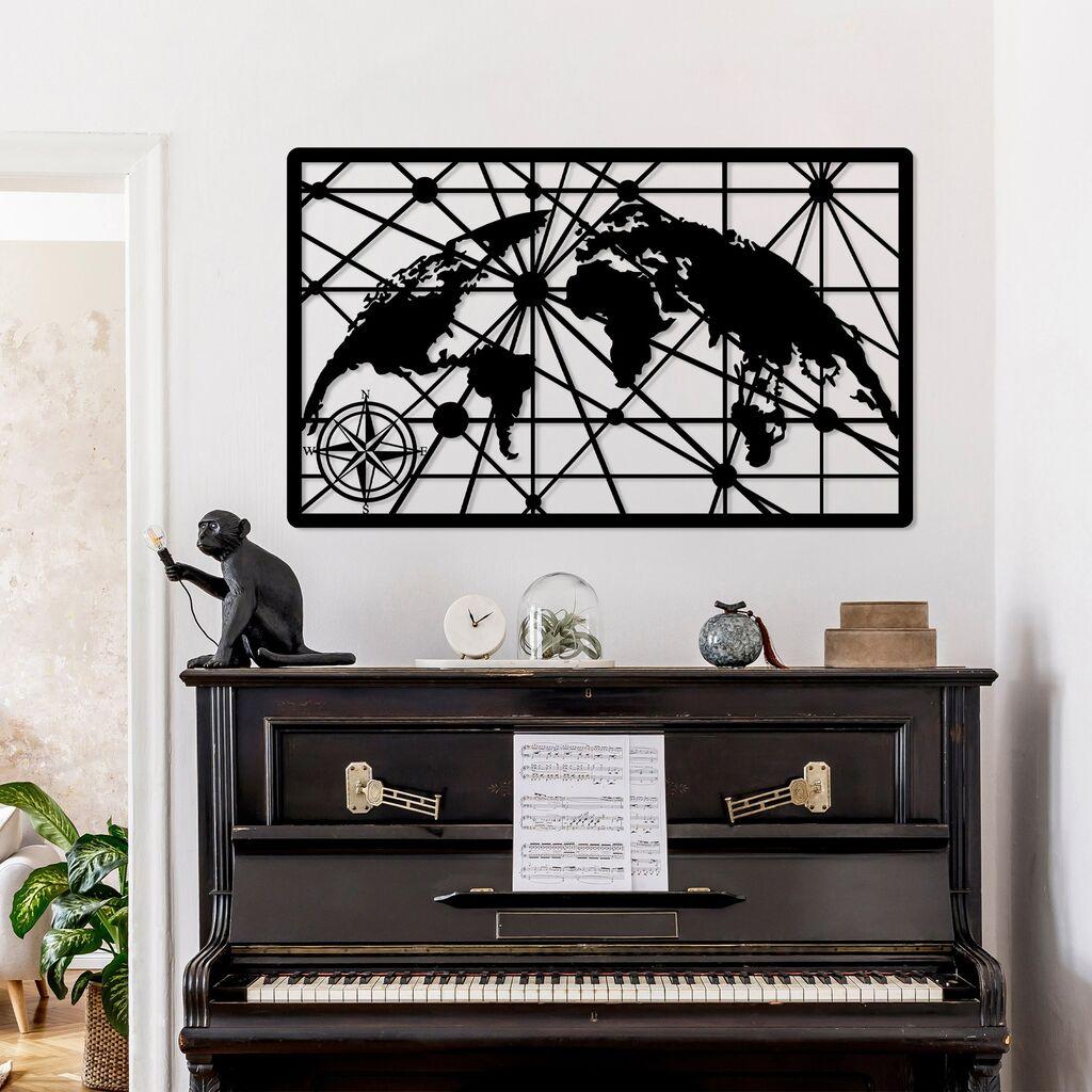 Wallity dzидна декорација Светска мапа 8-L, 60 x 100 cm, црна