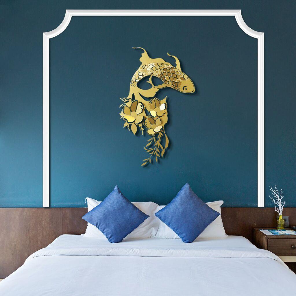 Wallity декорација за dzид Carpa Koi - APT748 L, 58 x 87 см, златна боја