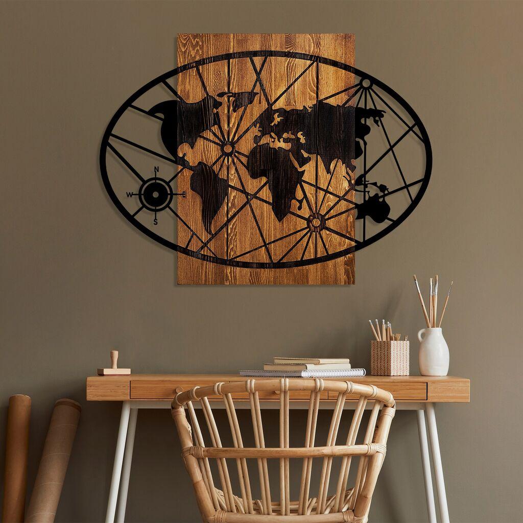 Wallity dzидна декорација Светска мапа 4-L, 70 x 92 cm, кафеава