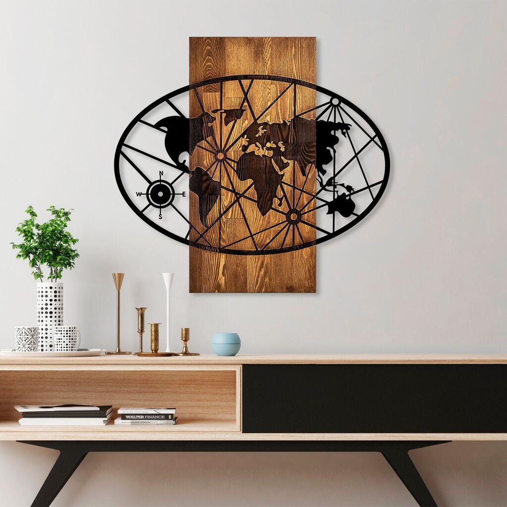 Wallity dzидна декорација Светска мапа 4-M, 57 x 62 см, кафеава