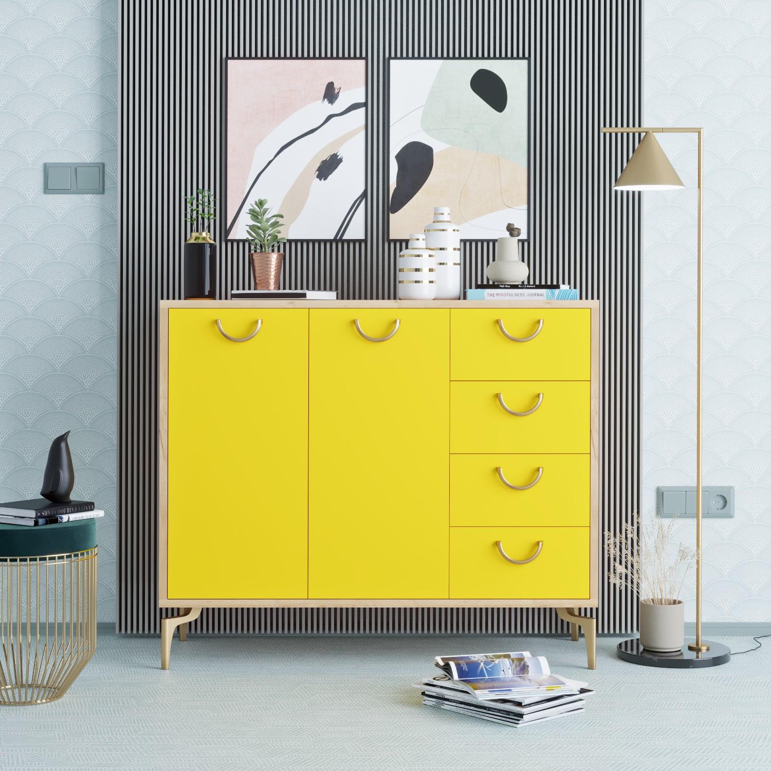 Полица за чевли Hanah Home 100x82x35cm дабова-жолта