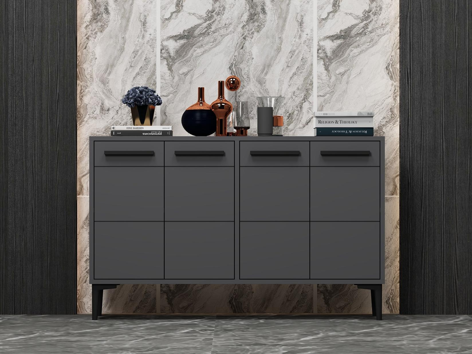 Комода за домашен телевизор Hanah во боја на стрии и антрацит