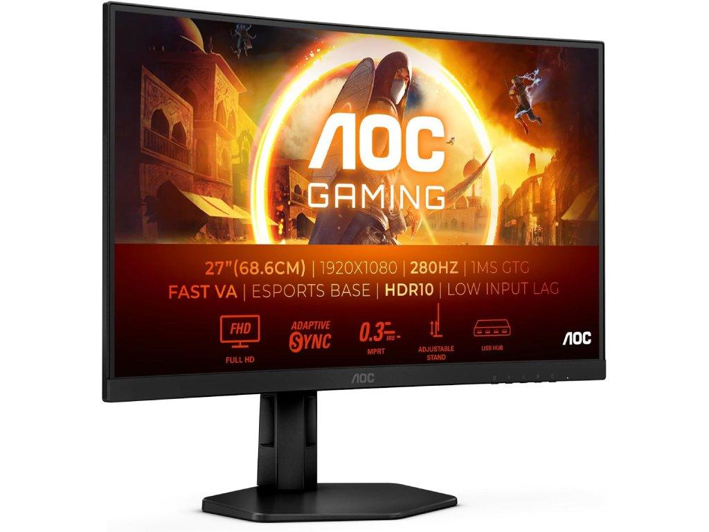 AOC монитор за игри C27G4ZXU 27"/VA/1920x1080/280Hz/1ms GtG/HDMIx2,DP,USB/freesync/Pivot, висина/VESA/црна
