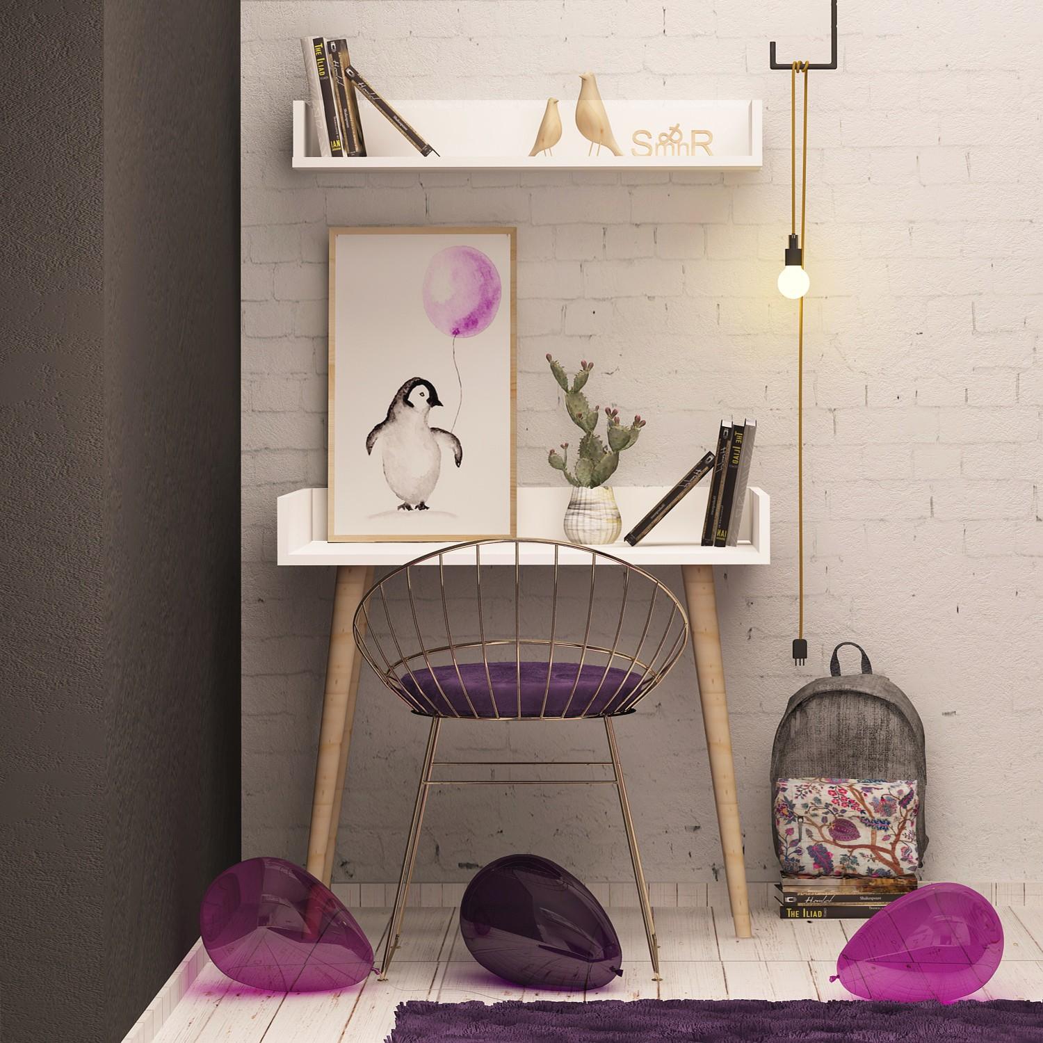 Работна маса Hanah Home 90x84x60 см бела