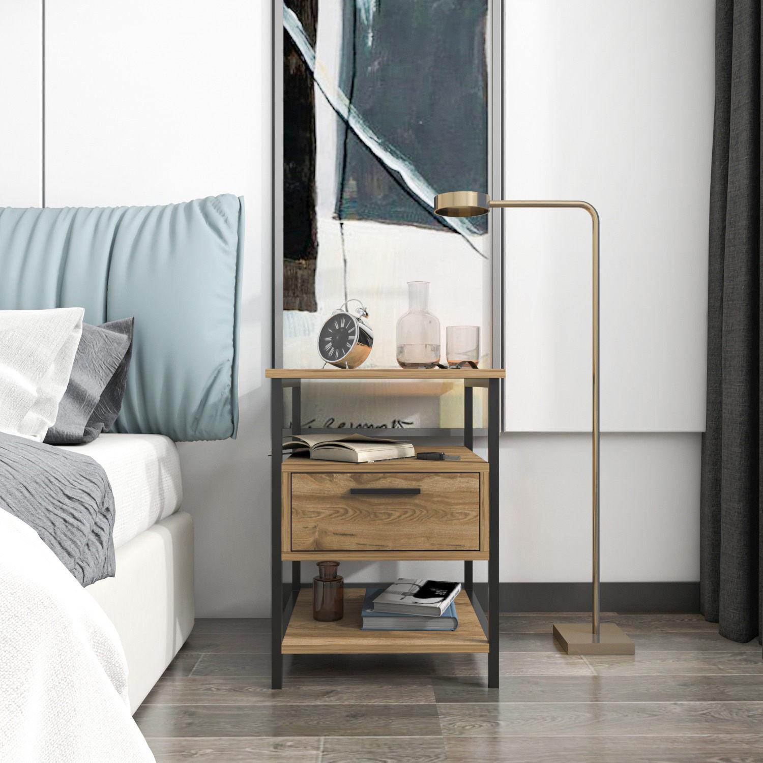 Ноќна масичка Hanah Home Alba 45x61.8x45см црно-даб