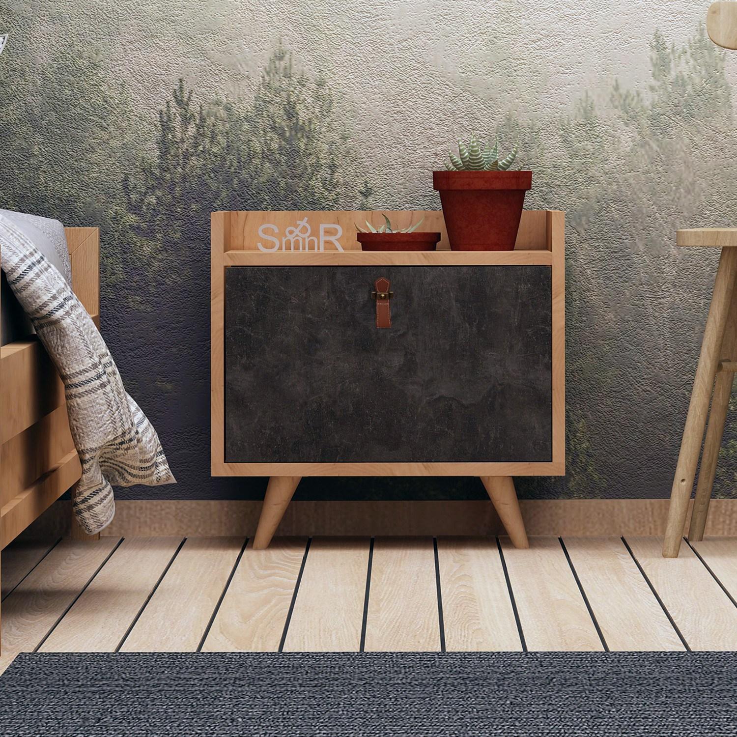 Ноќна масичка Hanah Home Juuna 50x55x40cm даб-темно сива