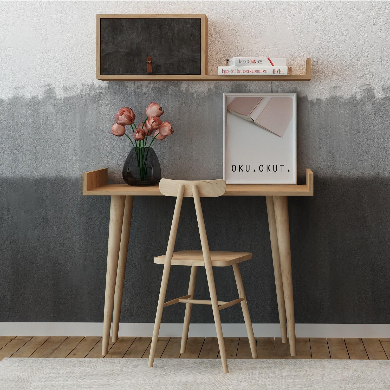 Работна маса Hanah Home 100x81x60cm даб-темно сива