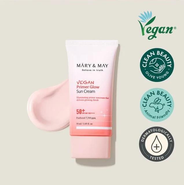 Mary&May СПФ крема Vegan Primer Glow Sun Cream SPF50+ PA++++ 50ml