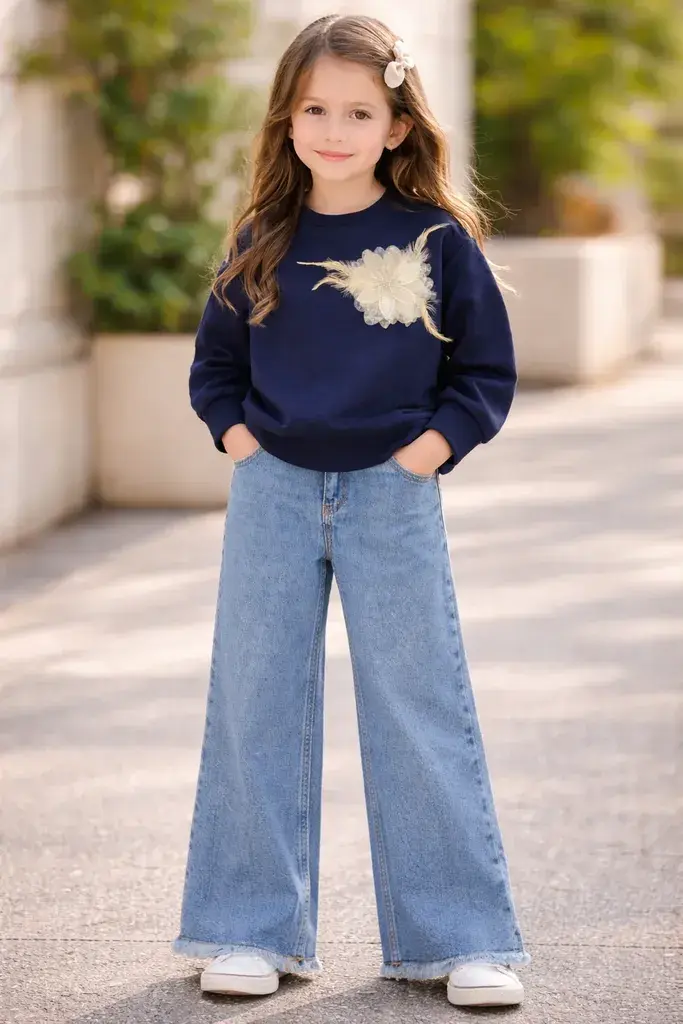 Комплет 2 Делен фармерки и блуза со 3D цвет