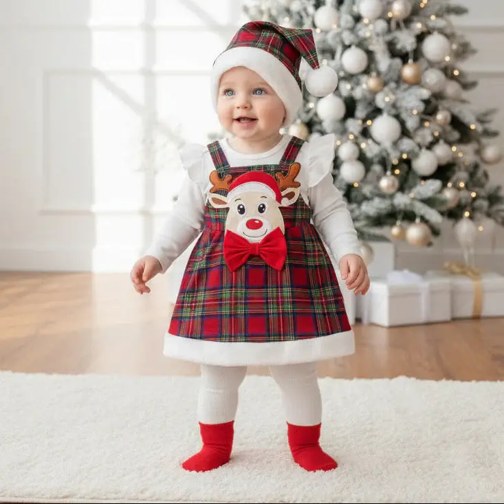 Новогодишен 3 Делен Комплет Фустан, Боди и Капа