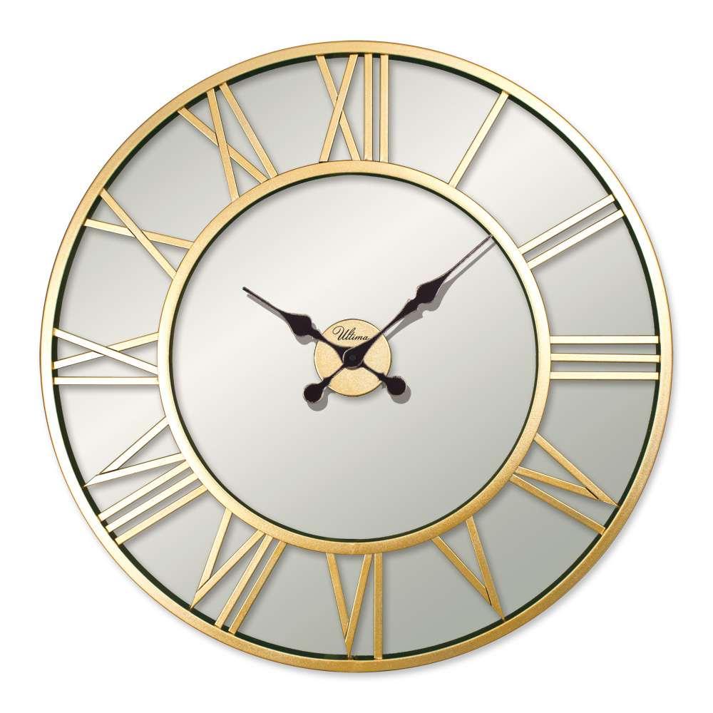 Wallity dzиден часовник ретро метален огледало со римски броеви, 76x76 см, златна боја