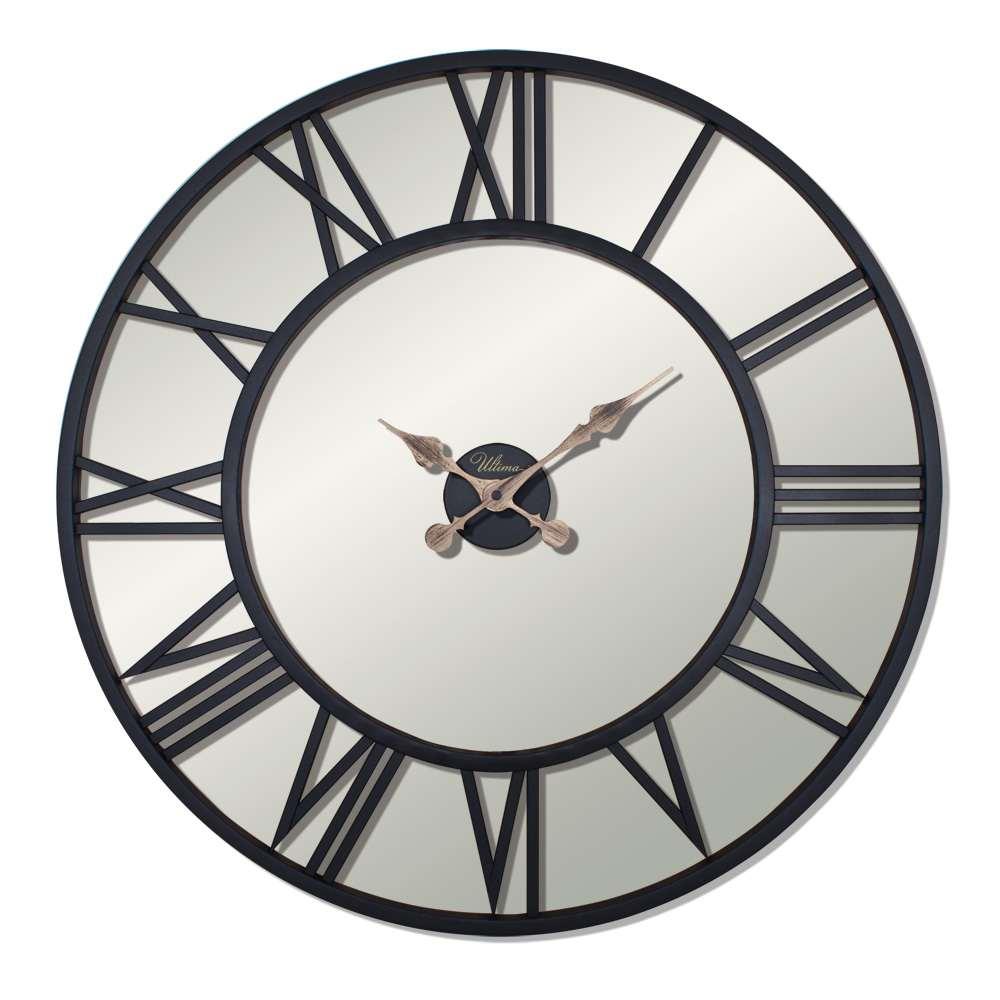 Wallity dzиден часовник ретро метален огледало со римски броеви, 76x76 см, црн