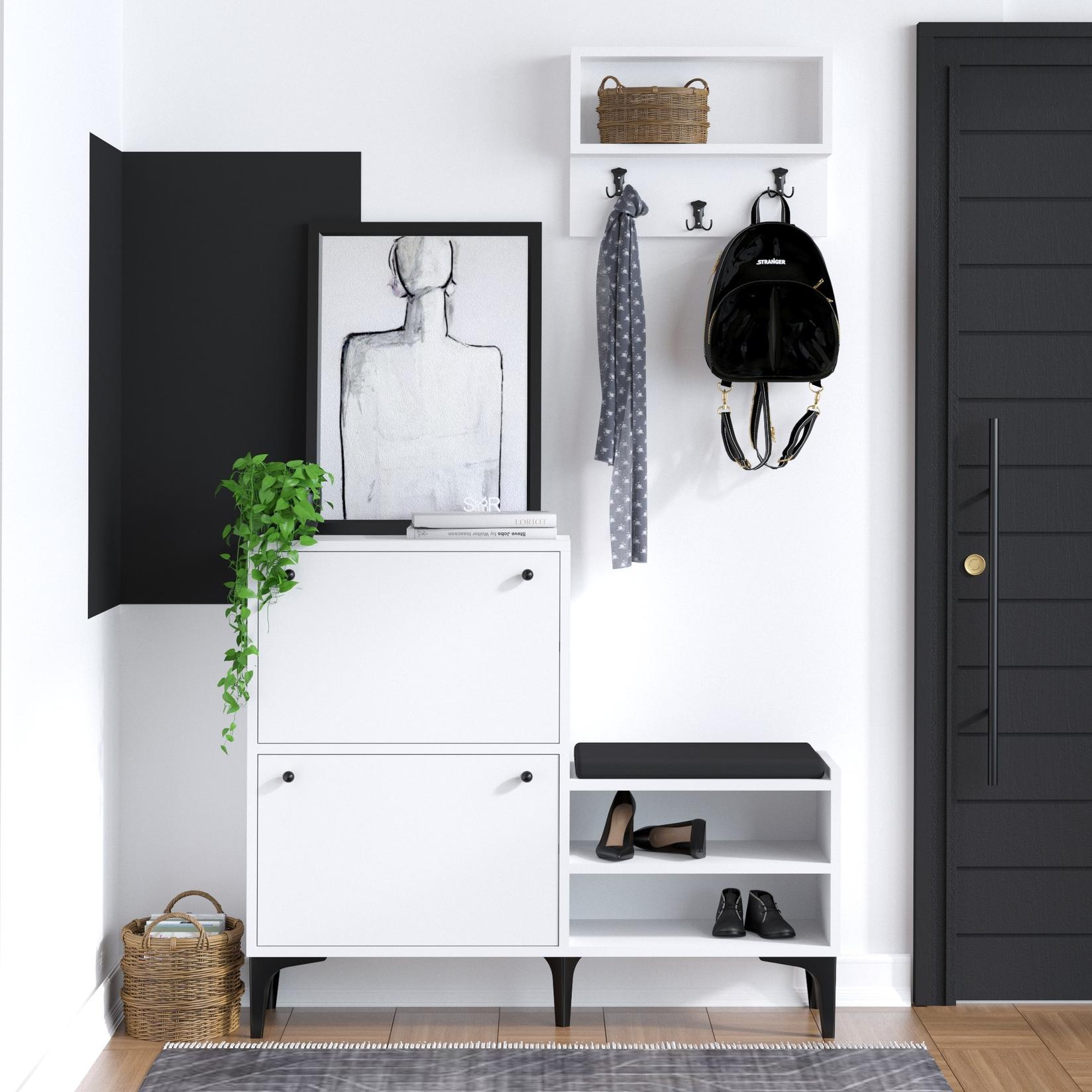 Полица за чевли Hanah Home 110x92x35 см Бело-црна