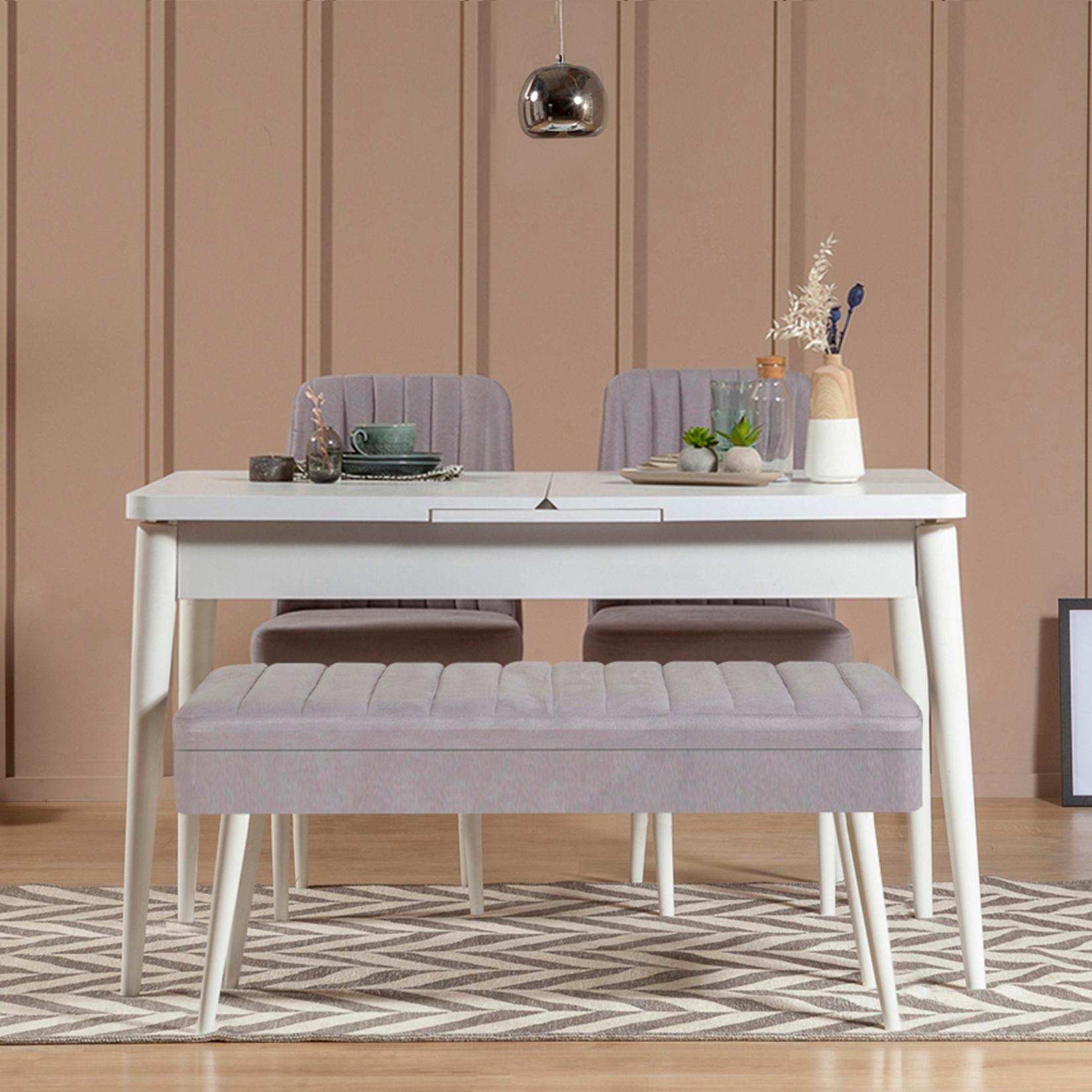 Hanah Home Комплет трпезариска маса, 2 трпезариски столчиња и клупа Vina 0701 Menta