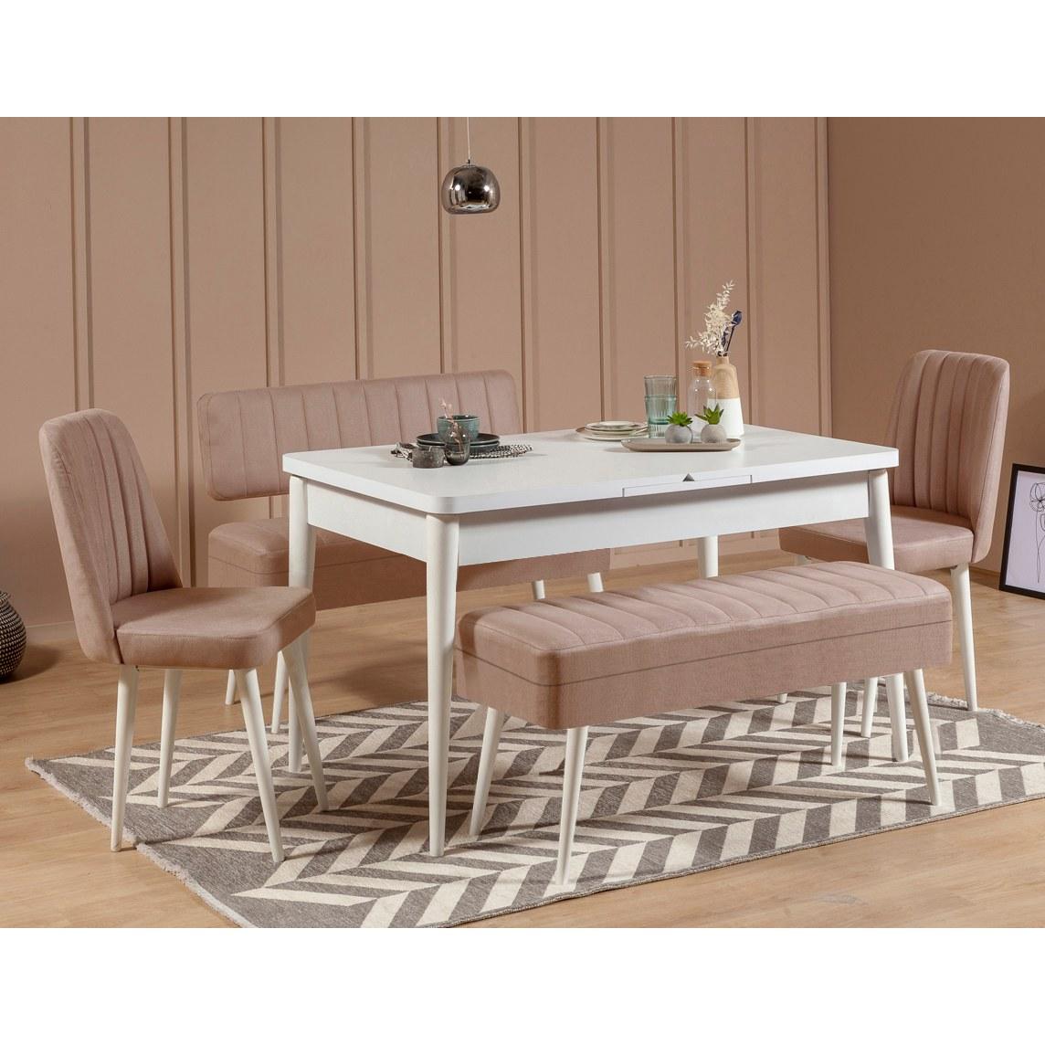 Hanah Home Комплет трпезариска маса, 2 трпезариски столчиња и 2 клупи Vina 0701 Беж-Антрацит