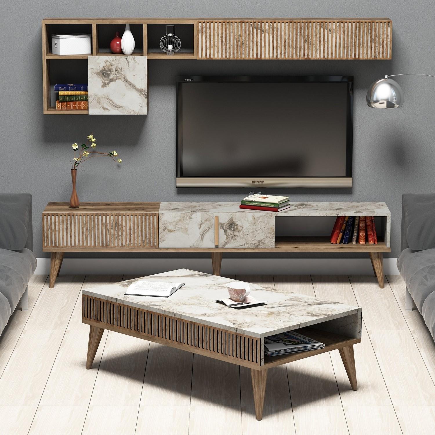 Hanah Home Set ТВ комода и клуб маса од орев