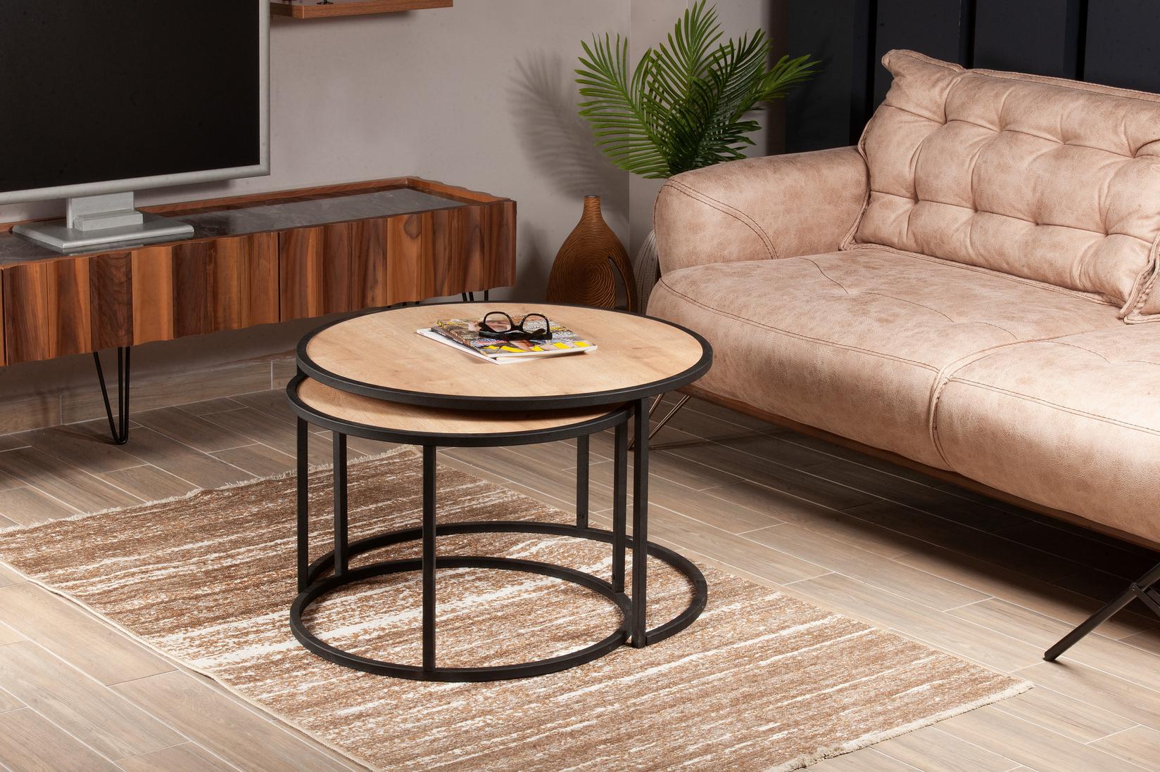 Тамбур маса Hanah Home за дневна соба (2 дела), златно-бела,