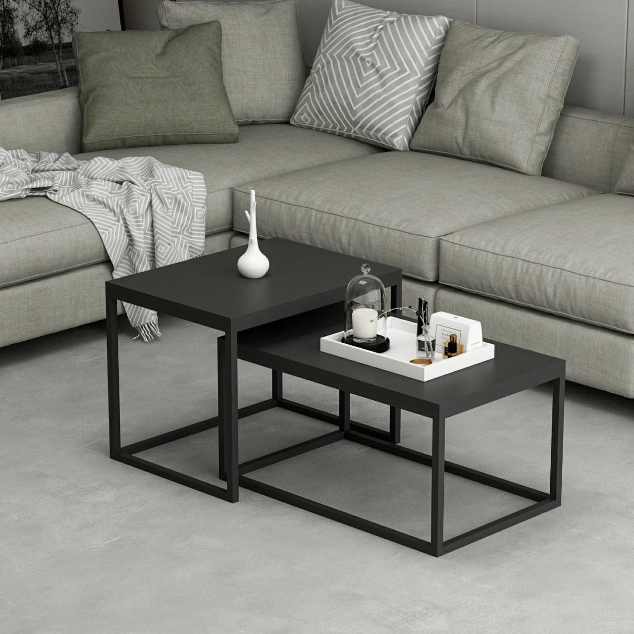 Hanah Home Комплет клуб маси, 2 парчиња Leka Black