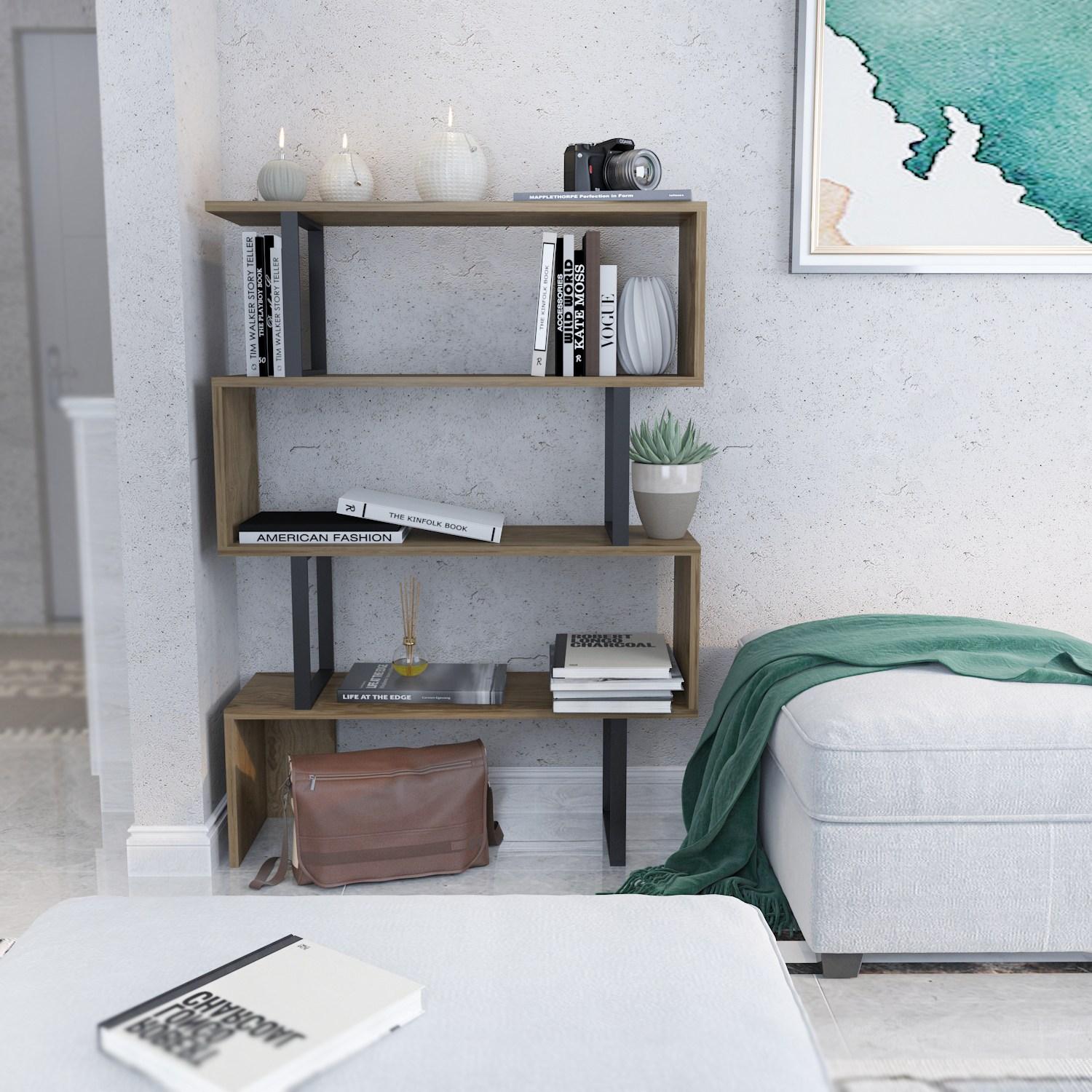 Полица Hanah Home 91.5x124.5x29.5cm дабово-црна