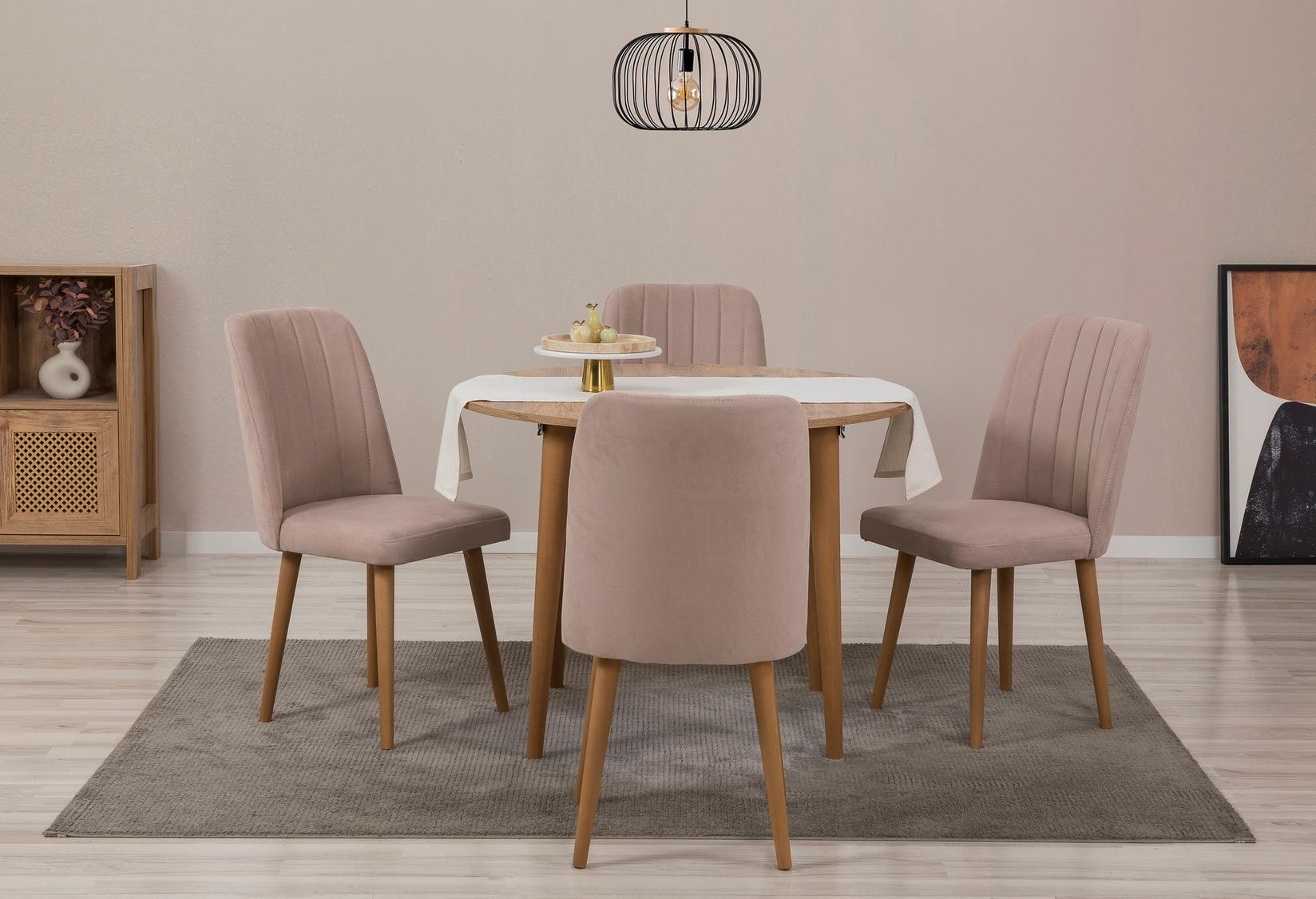 Hanah Home Комплет трпезариска маса, 2 трпезариски столчиња и 2 клупи Vina 0701 Беж-сива