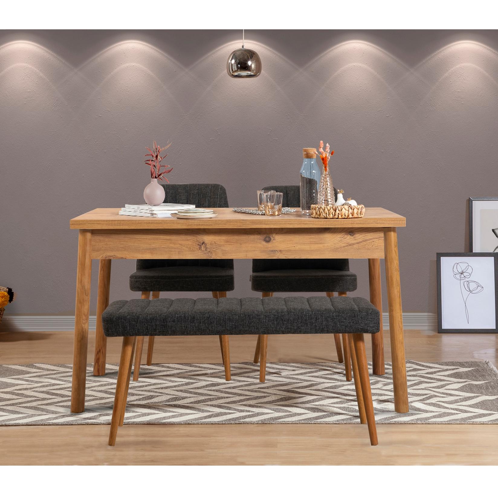 Hanah Home Гарнитура трпезариска маса, 2 трпезариски столчиња и клупа Costa Colorful