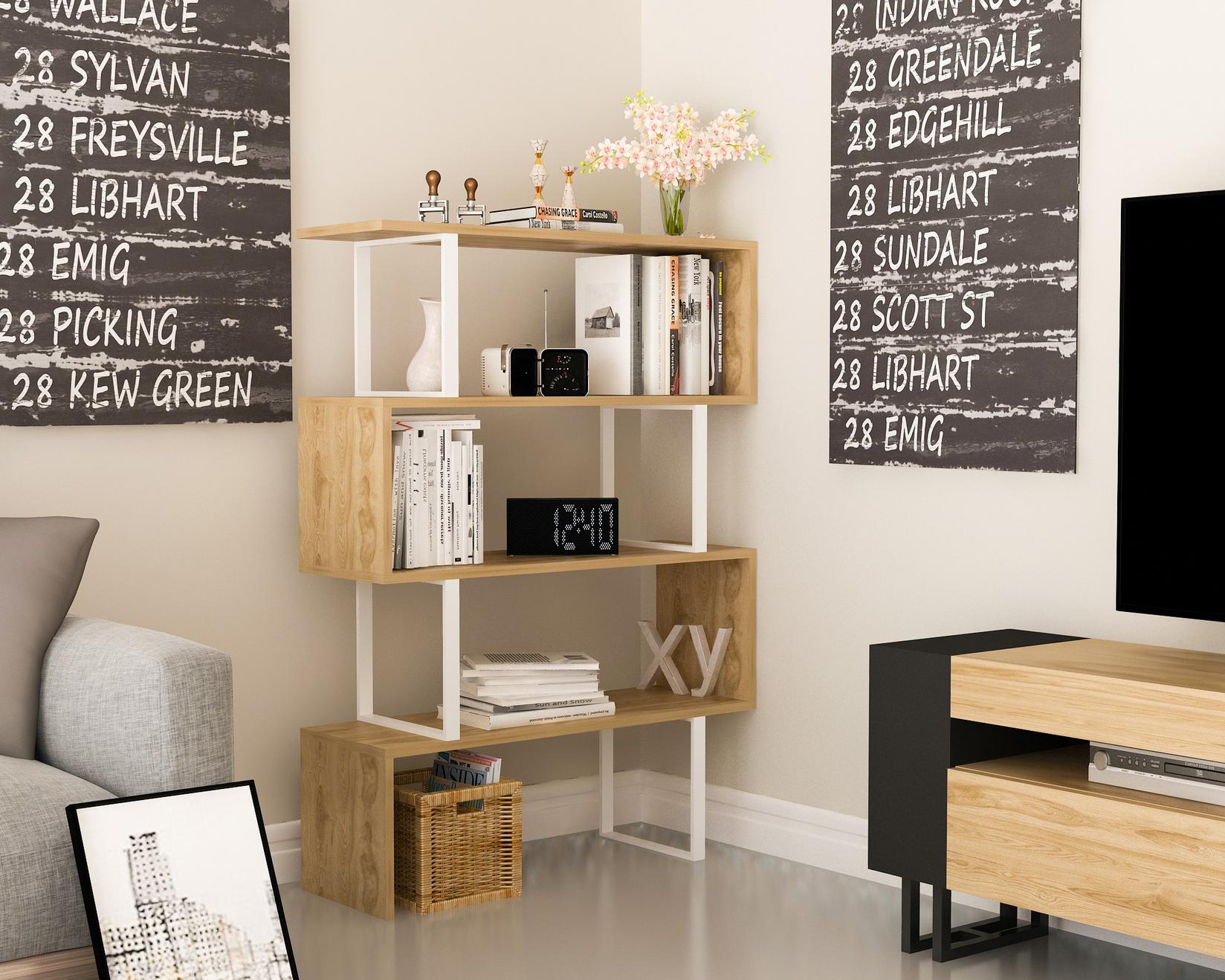 Полица Hanah Home 91.5x124.5x29.5cm дабово-црна