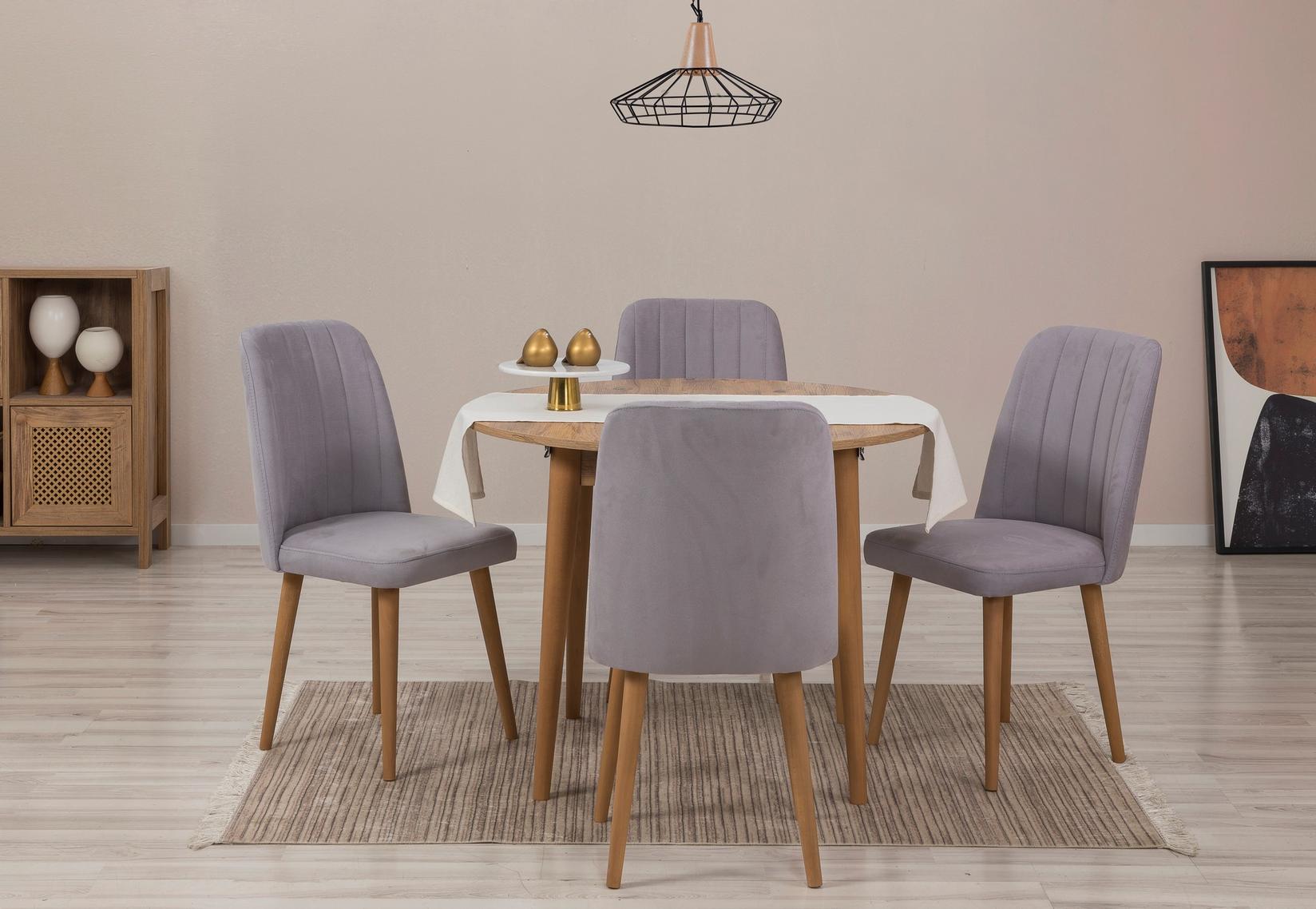 Hanah Home Комплет трпезариска маса, 2 трпезариски столчиња и 2 клупи Vina 0701 Беж-сива