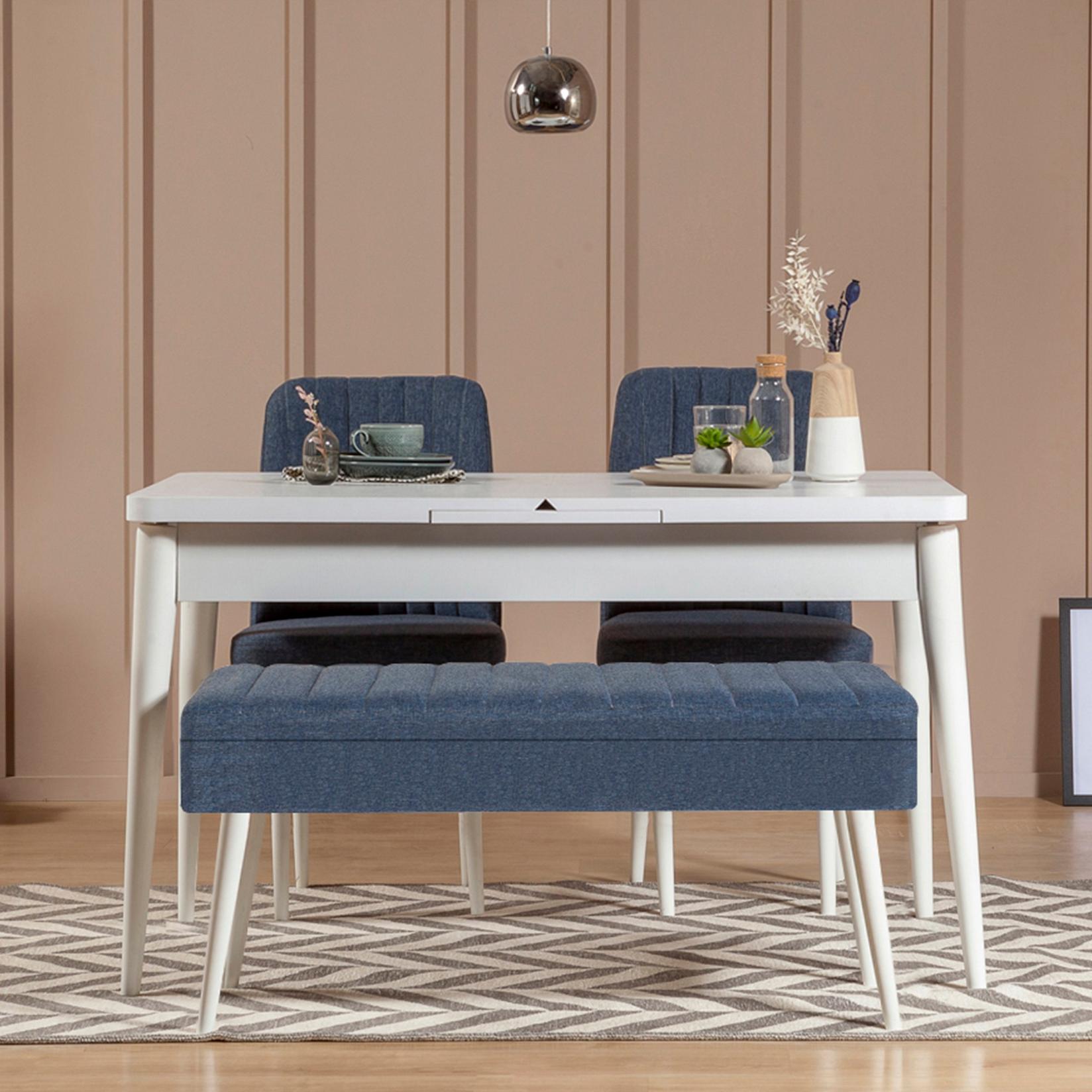 Hanah Home Комплет трпезариска маса, 2 трпезариски столчиња и клупа Vina 0701 Menta