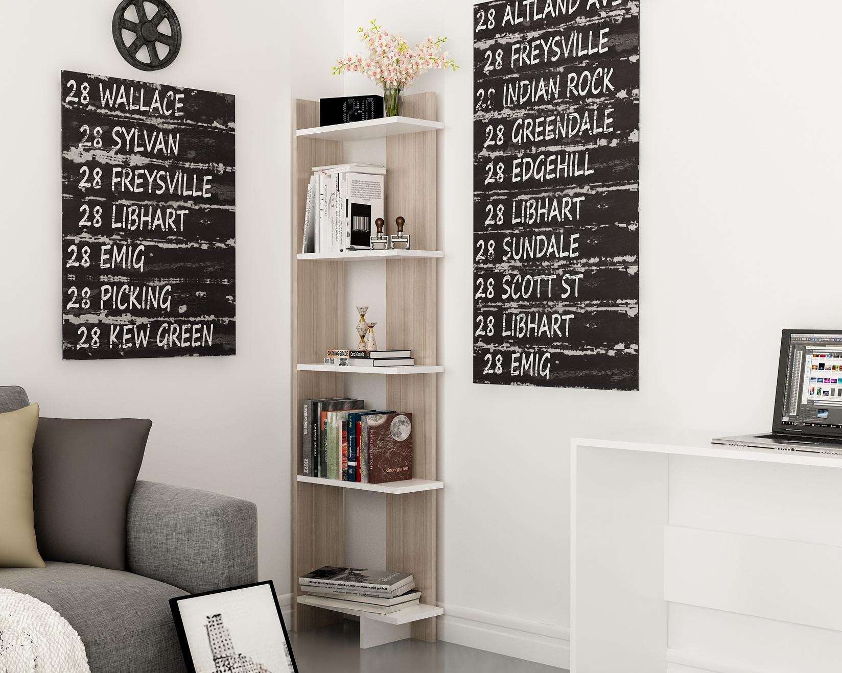 Полица Hanah Home 45x170x22 см црно-бела