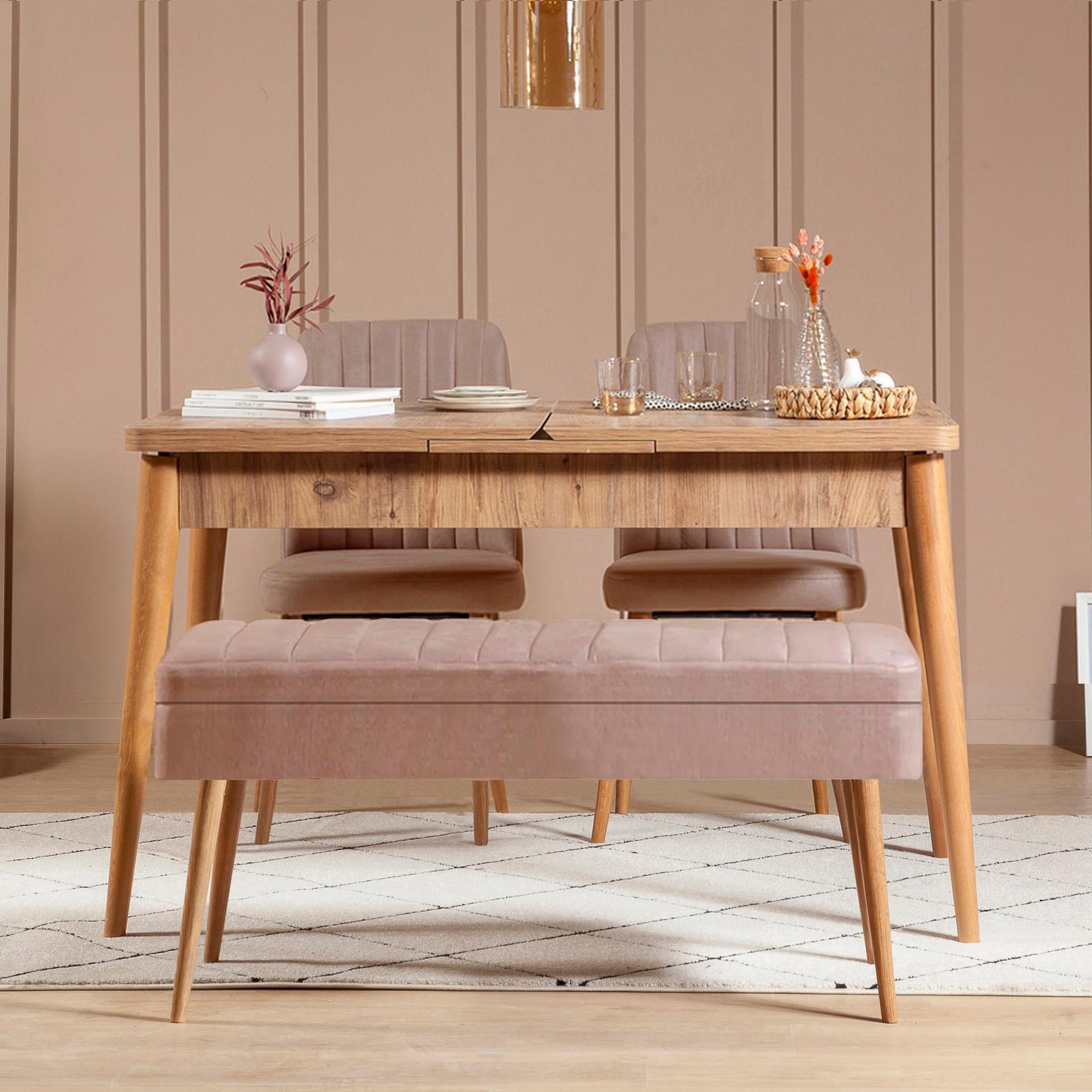 Hanah Home Комплет трпезариска маса, 2 трпезариски столчиња и клупа Vina 0701 Menta