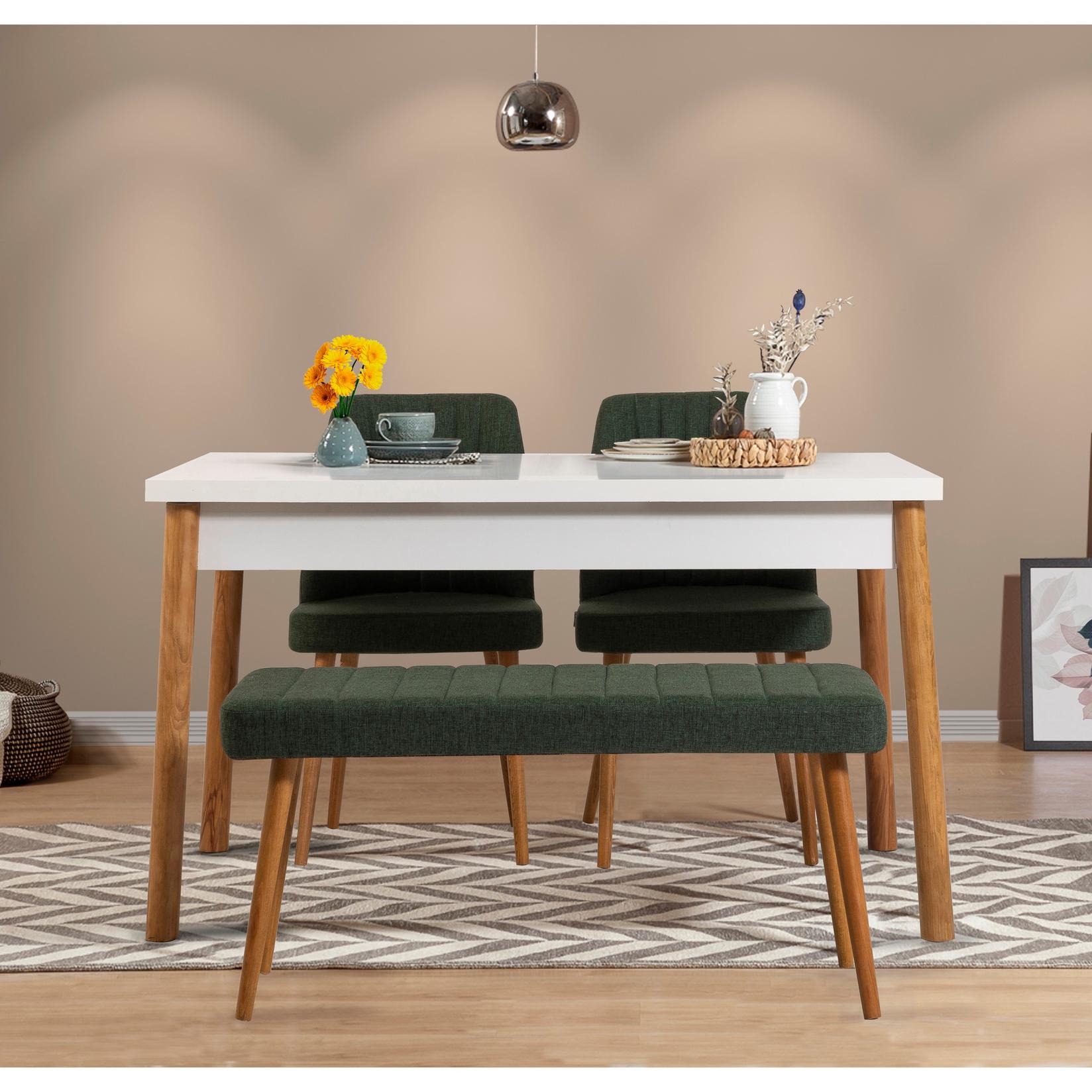 Hanah Home Гарнитура трпезариска маса, 2 трпезариски столчиња и клупа Costa Colorful