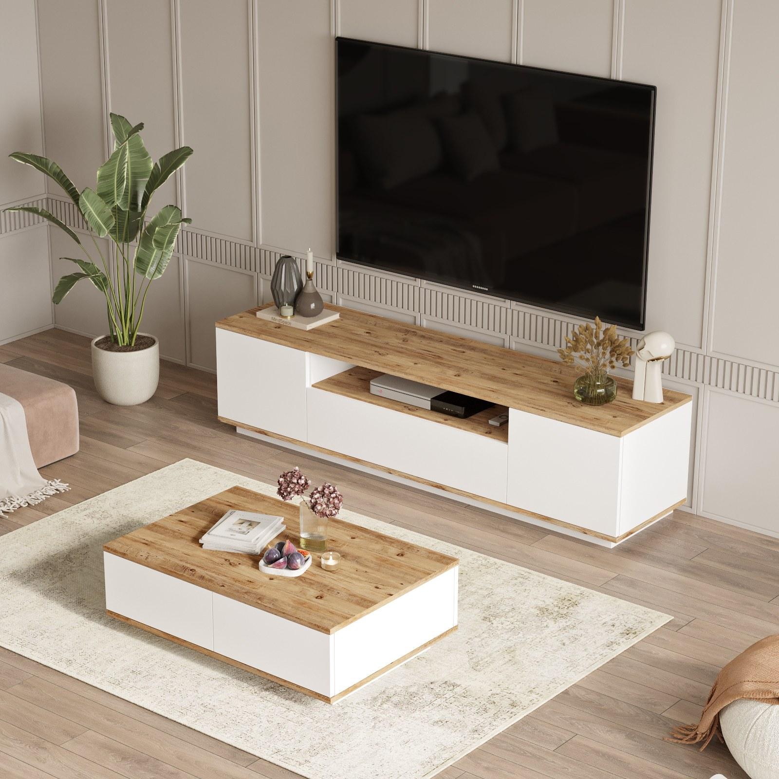 Комода и клуб маса Hanah Home TV, беж-бела