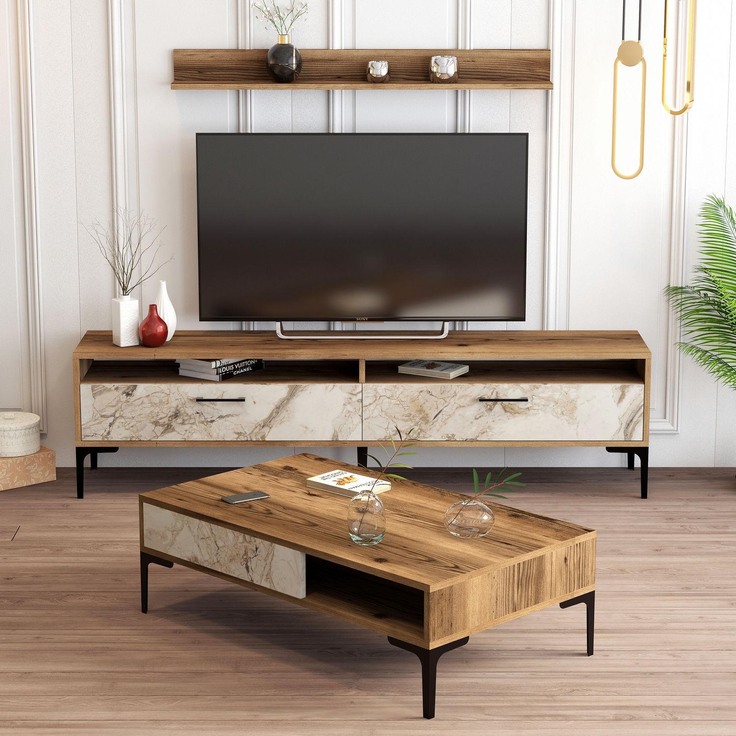 Hanah Home Set ТВ комода и клуб маса од орев