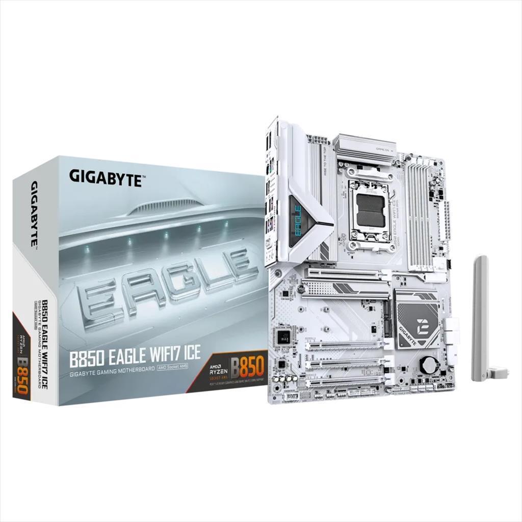 GIGABYTE Матична Плоча Am5 B850 Eagle Wifi7 Ice Gigabyte 4Xddr5 8200Mhz (O.C), Dp, Hdmi, Pci-Ex16 5.0, Pci-Ex8 4.0, Pci-Ex4 4.0, 3Xm.2, 4Xsata3, Wi-Fi 7, Bt 5.4