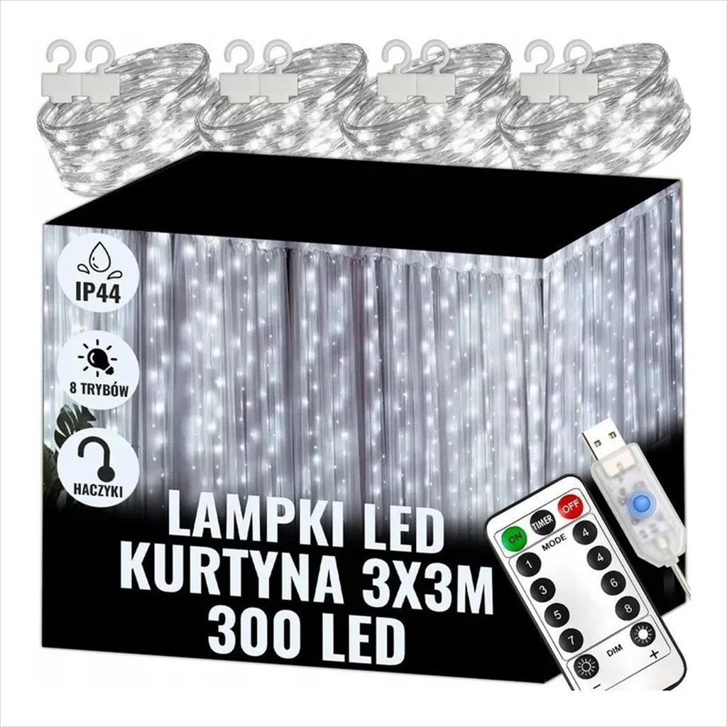 Extralink Led Light Curtain Extralink 3X3M, 300X Led, Cold White, 8 Modes, Ex.95405