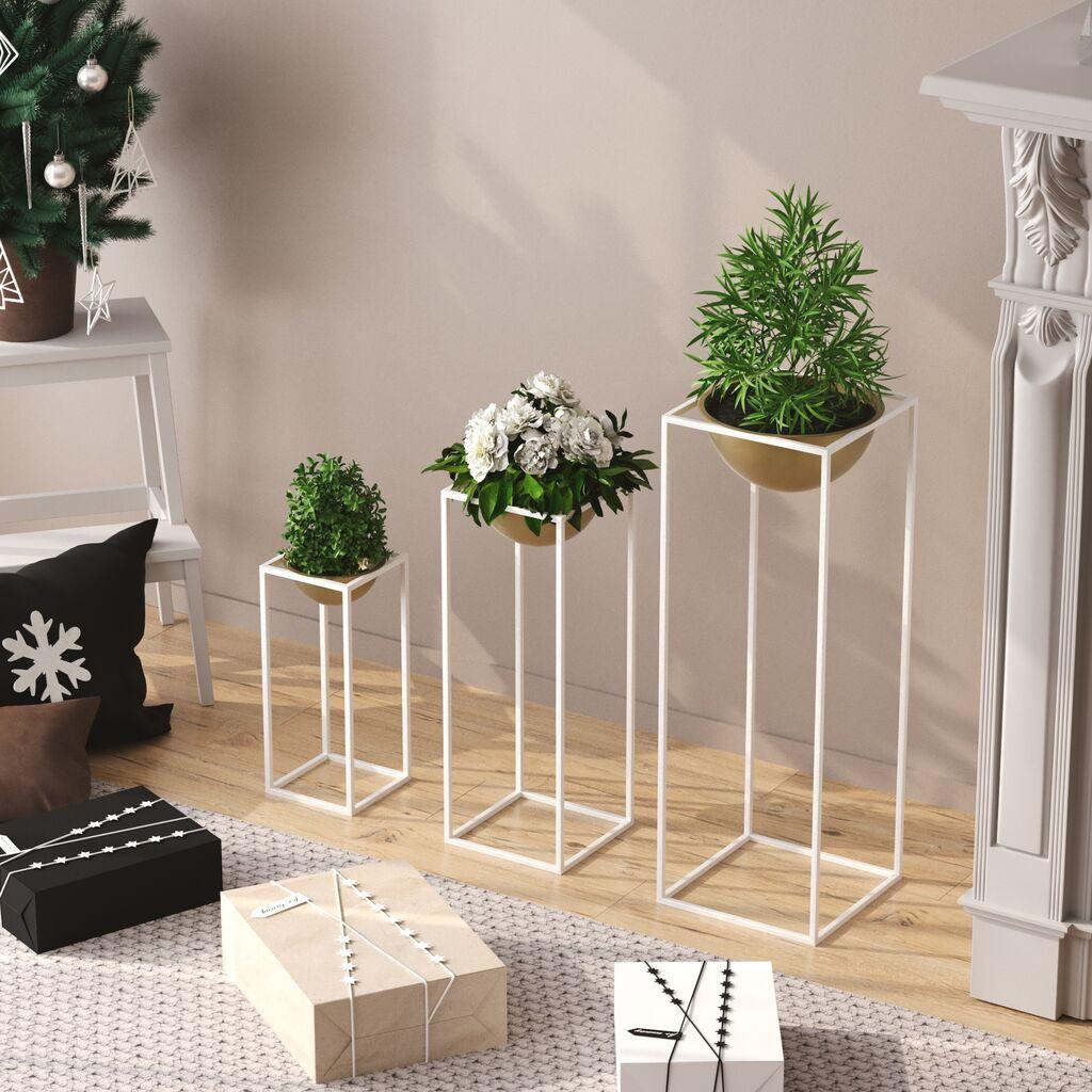 Комплет декоративни саксии Aberto Design GED-019-C, 28x80cm, 17x40cm, 22x60cm, бело-златни