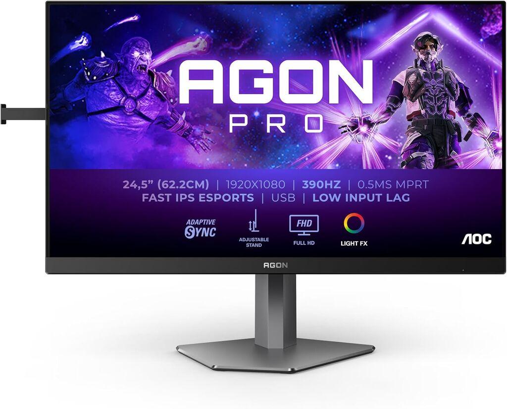 AOC гејмерски монитор AGON PRO AG256FS, 25", 1920x1080, IPS, 390Hz, 0.3 ms, RGB, FreeSync, Pivot, HDMI 2.0 x2, DP1.4, USB, Црн