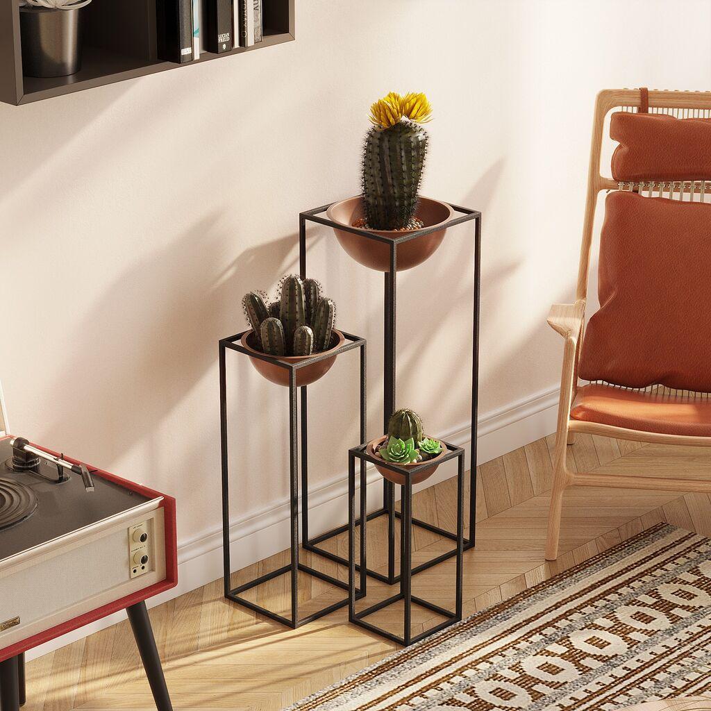 Комплет декоративни саксии Aberto Design GED-019-B, 28x80cm, 17x40cm, 22x60cm, црна-теракота